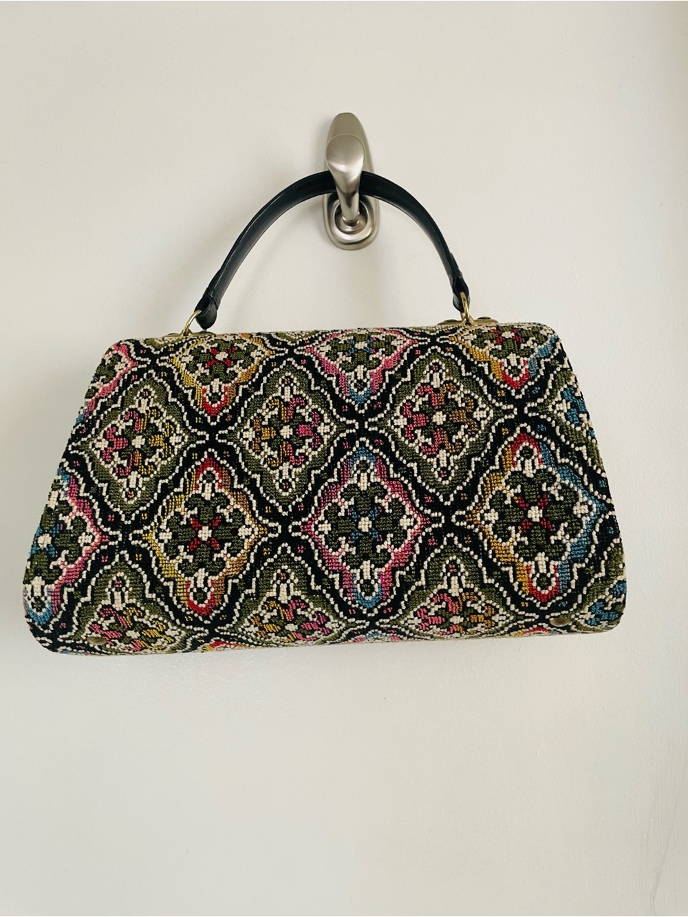 VINTAGE Beaded Tapestry Top-Handle Satchel in Multicolor - Picture 2 of 4